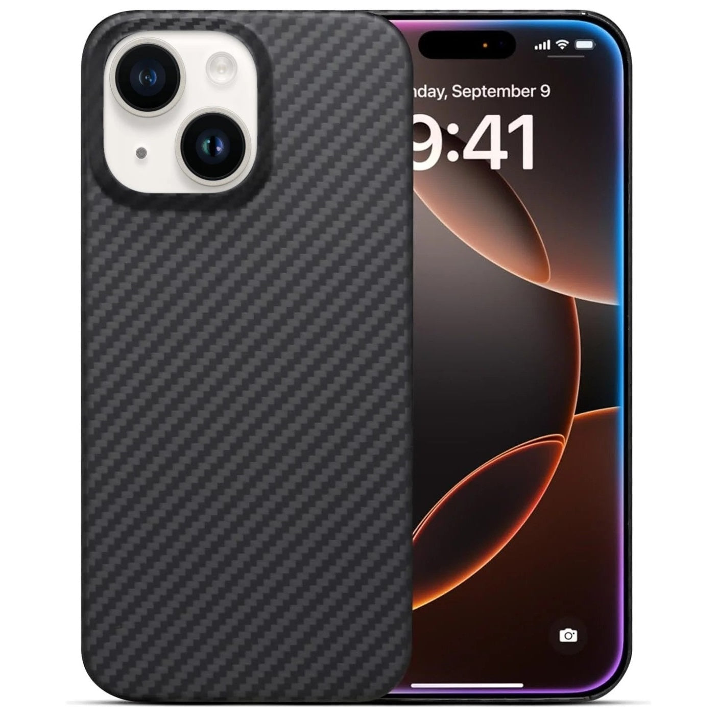 iPhone 15 Slim Carbon Fiber Texture Hard PC Case - Black